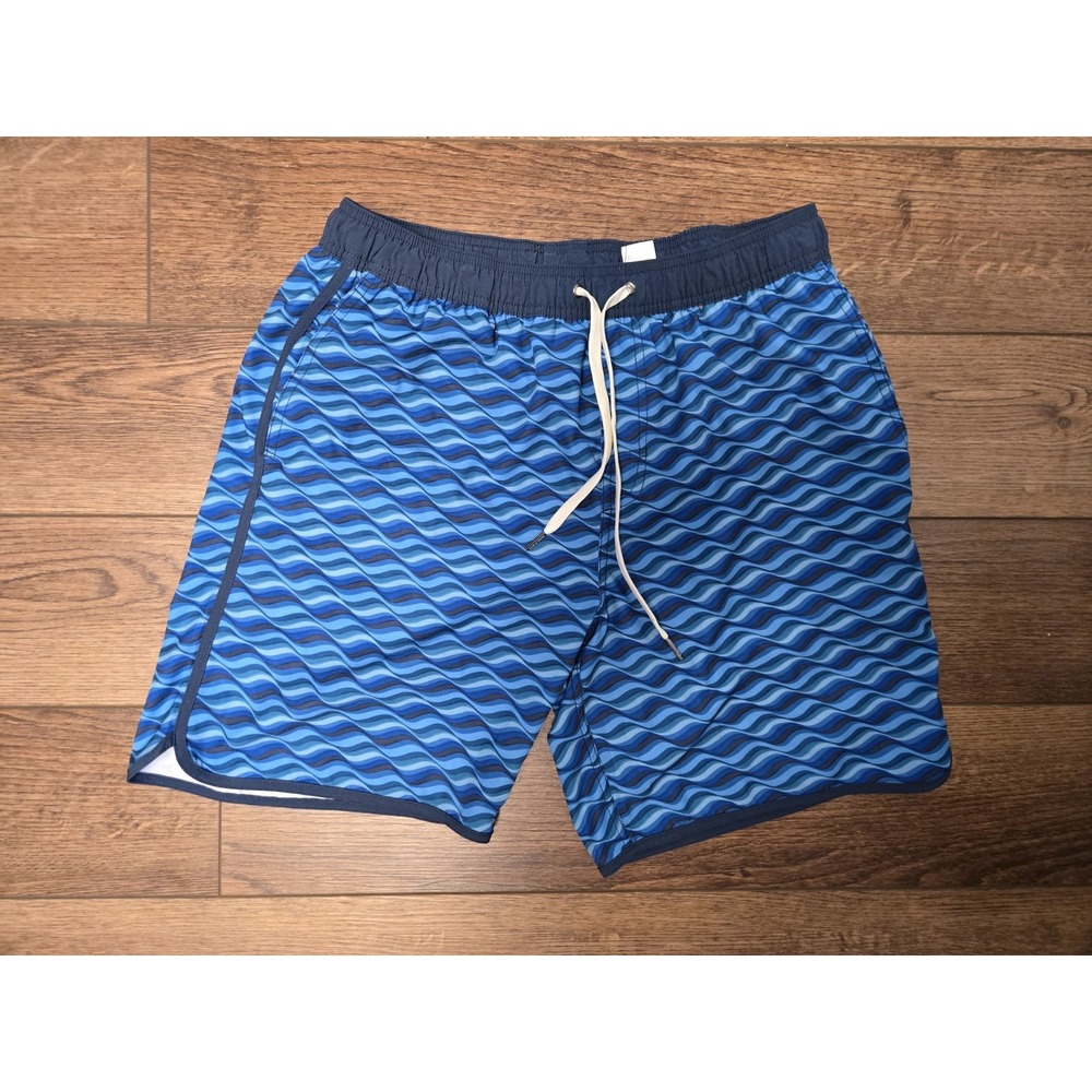 Fair Harbor Lined Performance Blue Wave Pattern Swim Trunks 8" Inseam Men's XL
